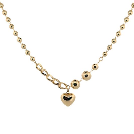 GARGANTILLA ORO LAMINADO ESFERAS CON CORAZÓN COLGANTE