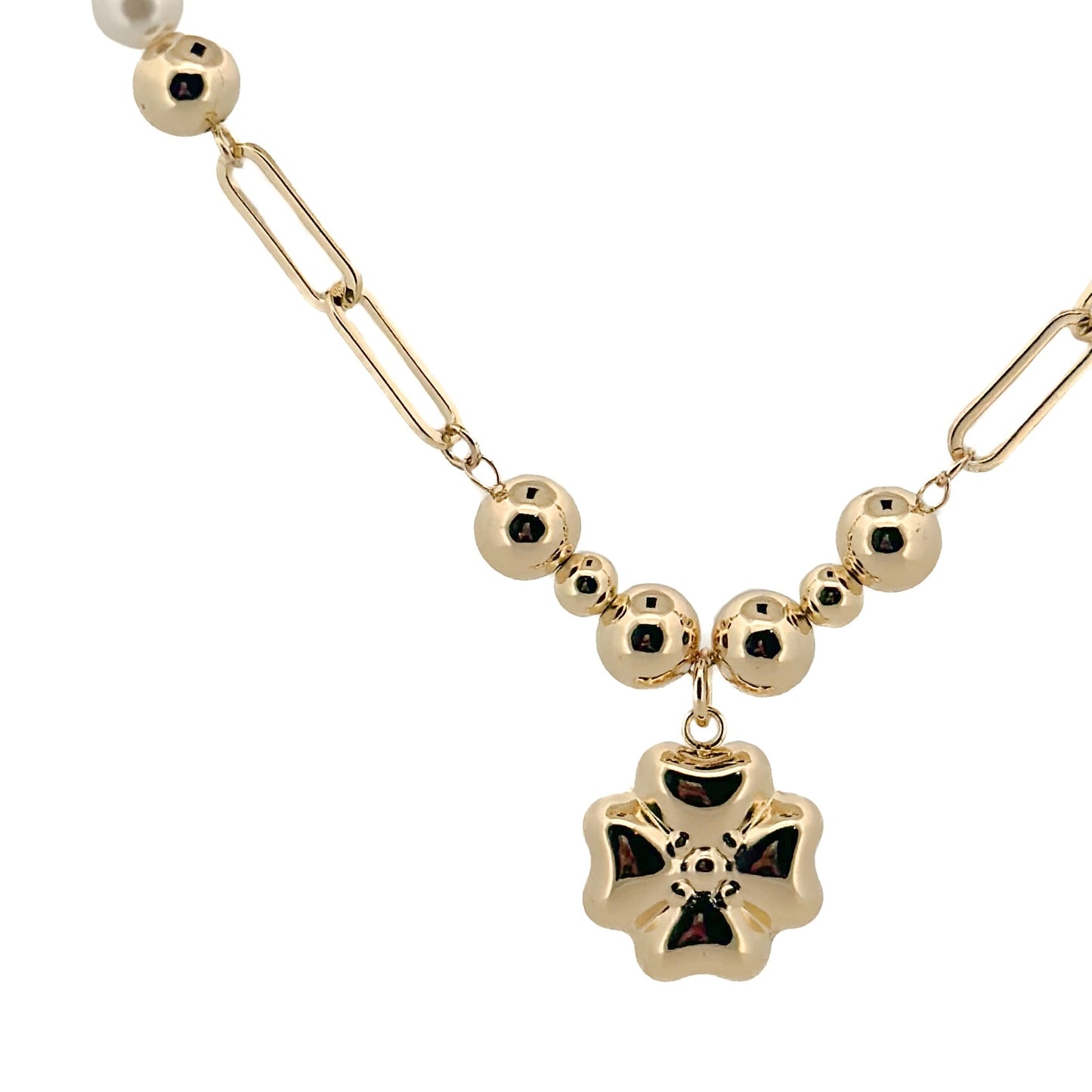 GARGANTILLA ORO LAMINADO ESFERAS CON TREBOL COLGANTE