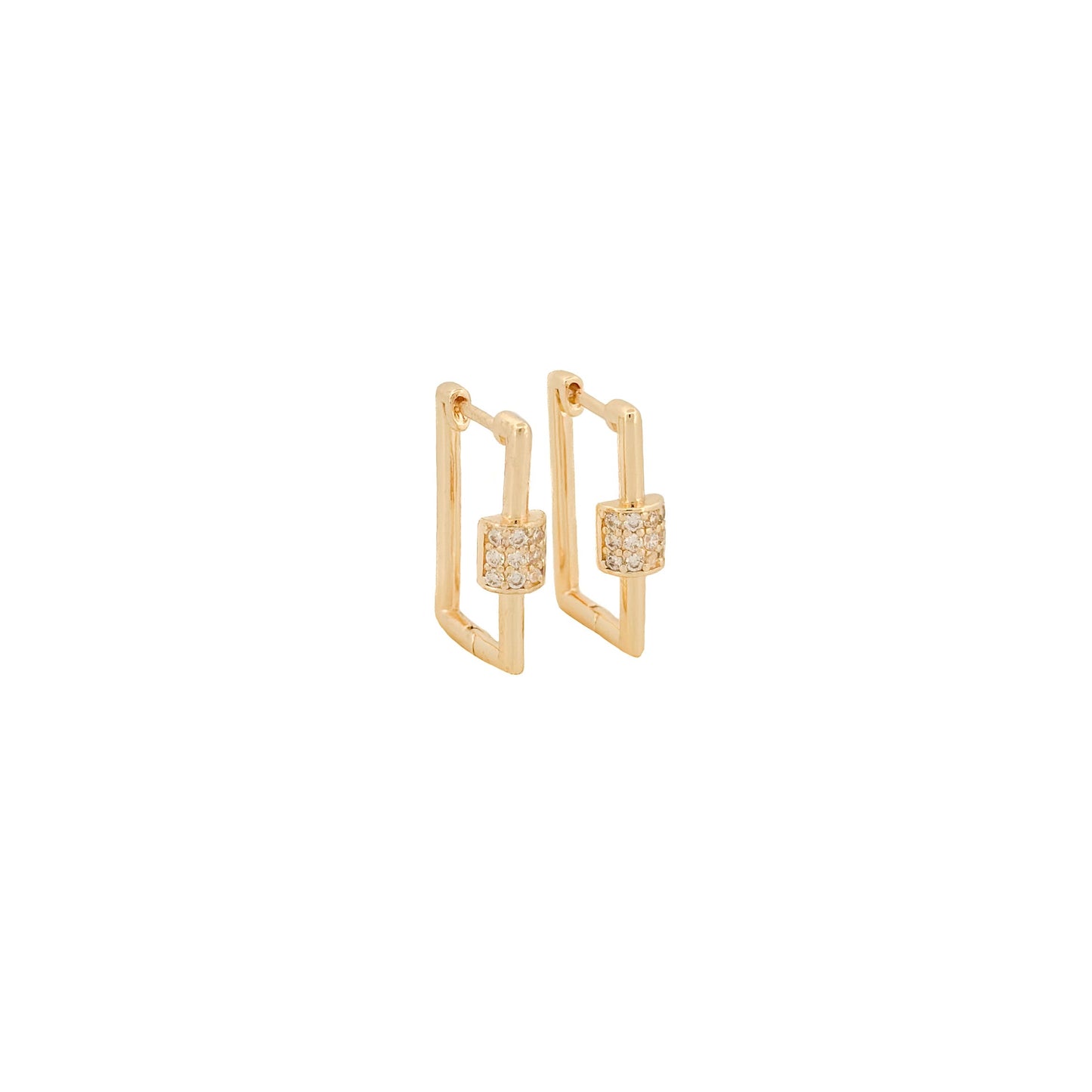 HUGGIE ORO LAMINADO RECTANGULO CON CUADRO DE PIEDRAS